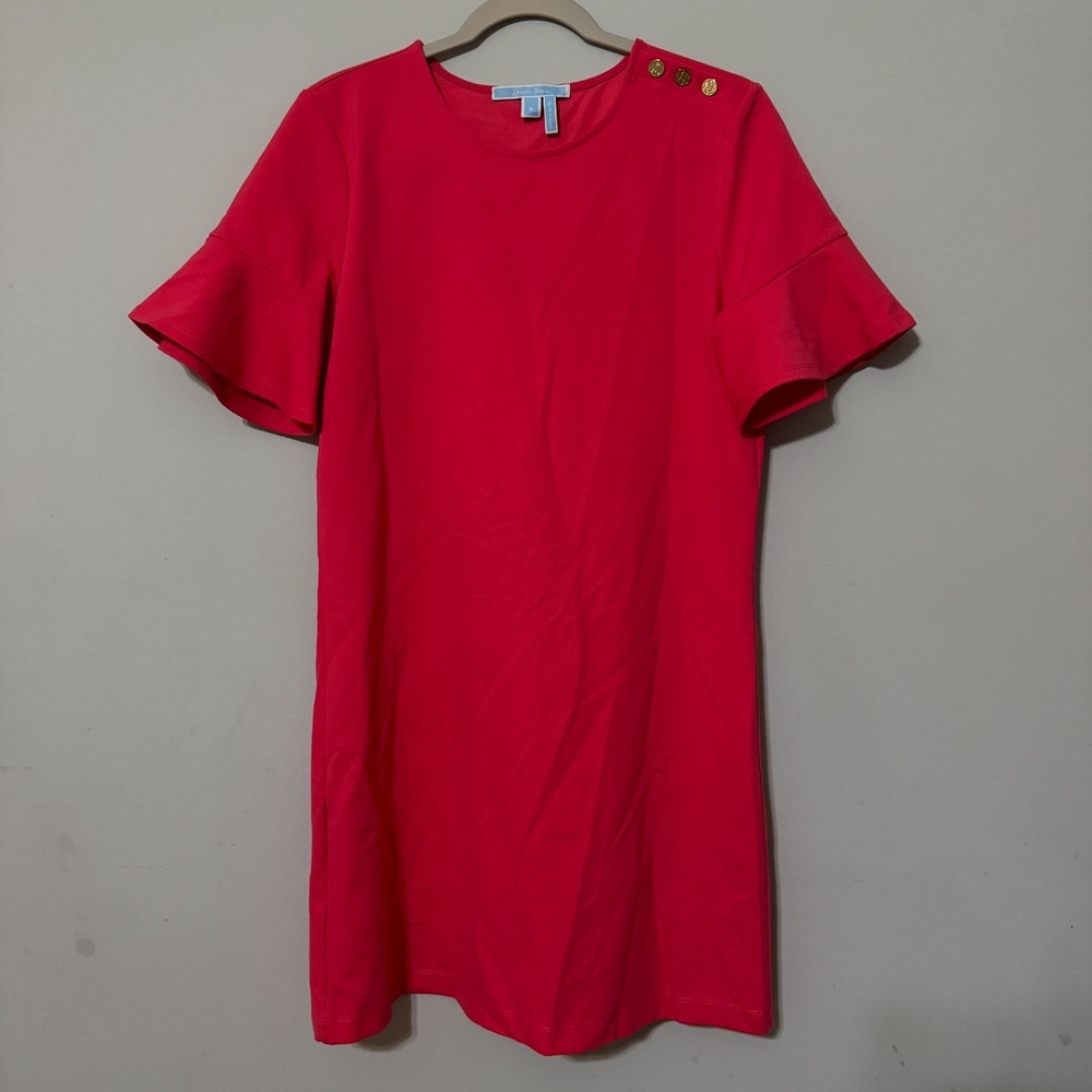 Draper James Hot Pink Round Neck Button Shoulder Ruffle Sleeve Size Small